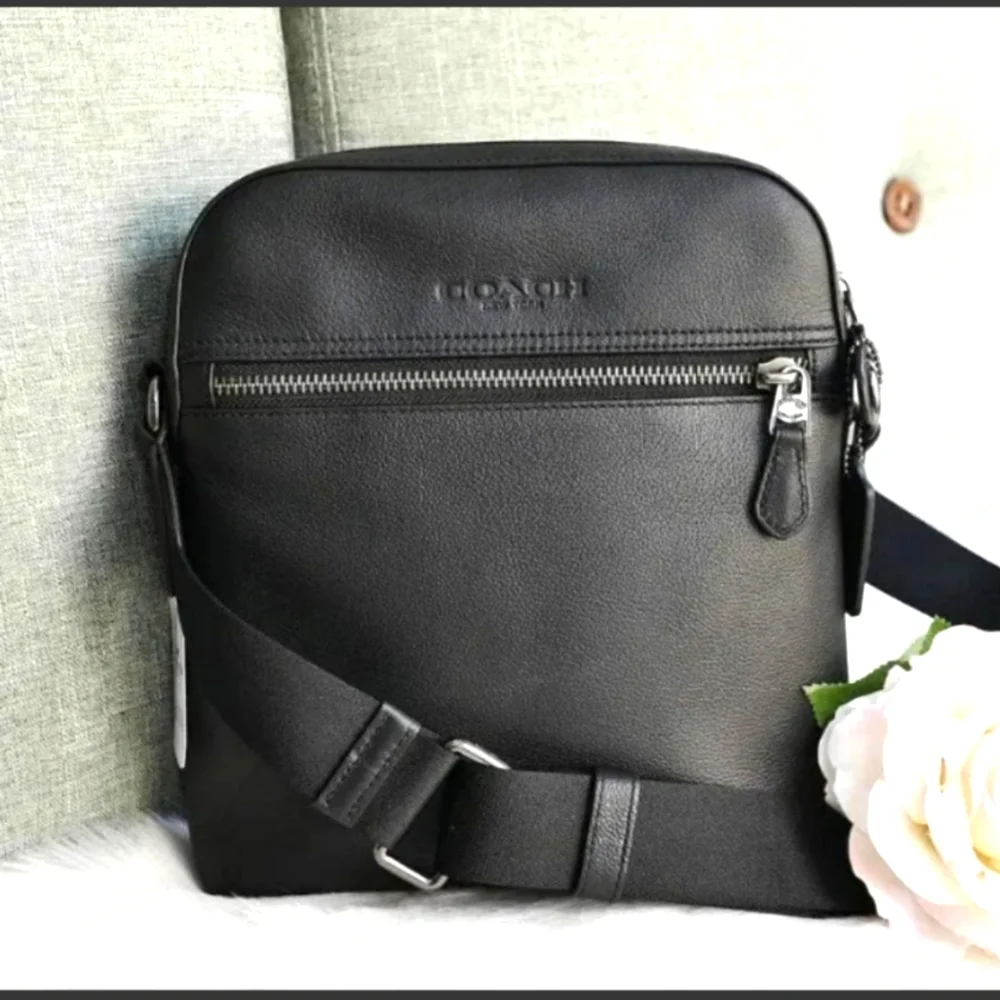 NWT Coach 4011 Houston Flight Bag in Black Refined Pebble Leather.